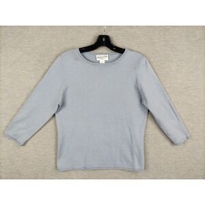 Pendleton Womens Sweater Petite Medium Blue Knit Silk‎ Blend 3/4 Sleeve Career